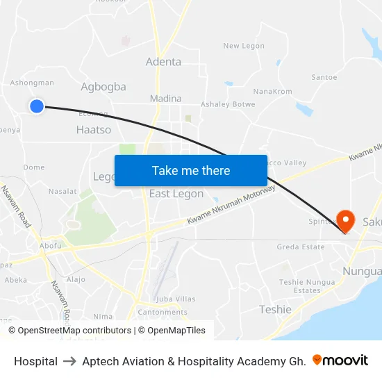 Hospital to Aptech Aviation & Hospitality Academy Gh. map