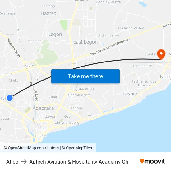 Atico to Aptech Aviation & Hospitality Academy Gh. map