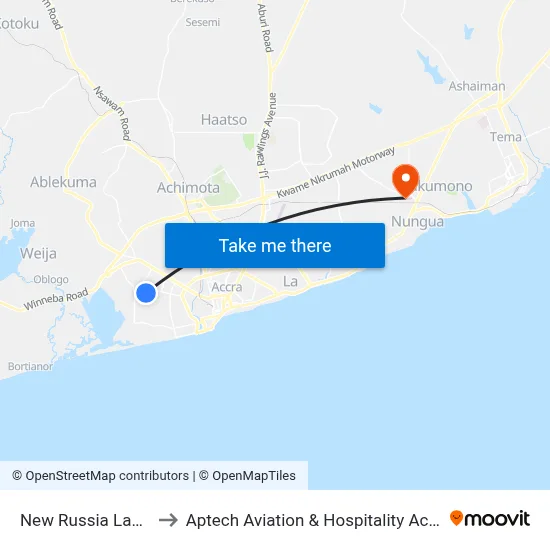 New Russia Last Stop to Aptech Aviation & Hospitality Academy Gh. map