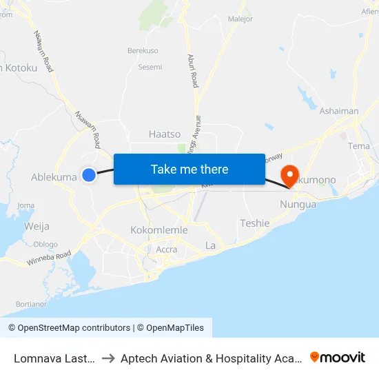 Lomnava Last Stop to Aptech Aviation & Hospitality Academy Gh. map
