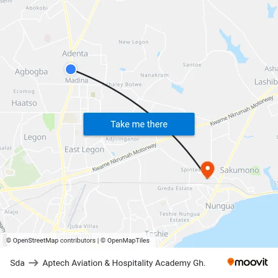 Sda to Aptech Aviation & Hospitality Academy Gh. map