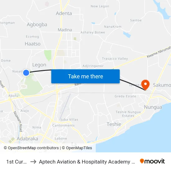 1st Curve to Aptech Aviation & Hospitality Academy Gh. map