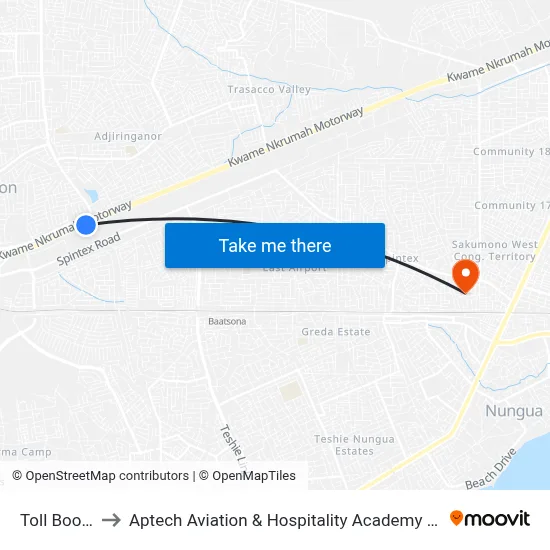 Toll Booth to Aptech Aviation & Hospitality Academy Gh. map