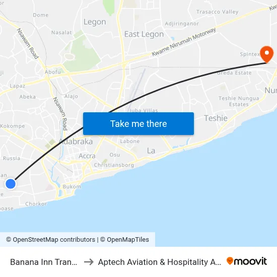 Banana Inn Transformer to Aptech Aviation & Hospitality Academy Gh. map