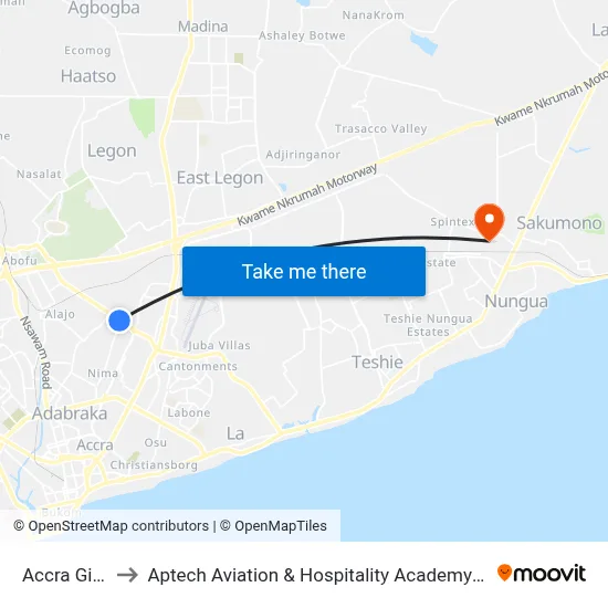 Accra Girls to Aptech Aviation & Hospitality Academy Gh. map