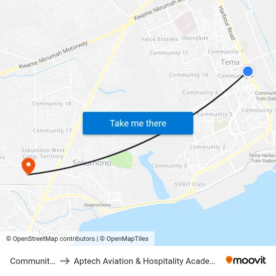 Community 4 to Aptech Aviation & Hospitality Academy Gh. map