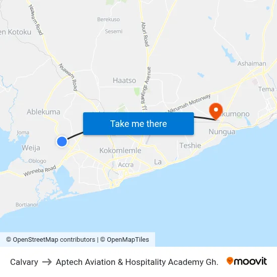 Calvary to Aptech Aviation & Hospitality Academy Gh. map