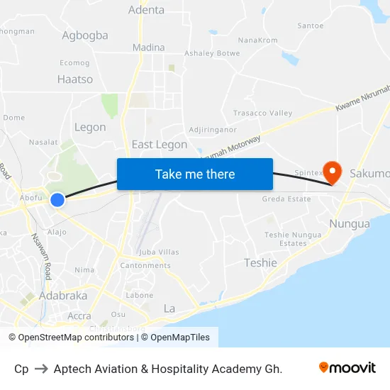 Cp to Aptech Aviation & Hospitality Academy Gh. map