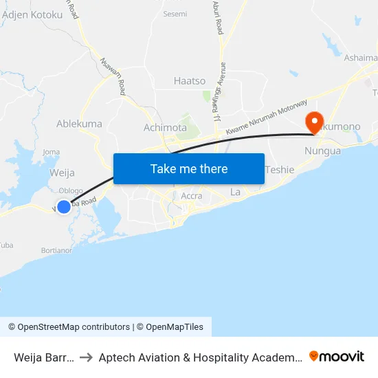Weija Barrier to Aptech Aviation & Hospitality Academy Gh. map