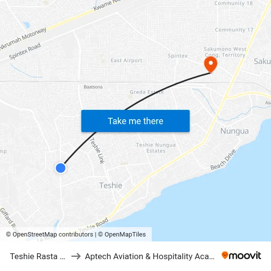 Teshie Rasta Road to Aptech Aviation & Hospitality Academy Gh. map