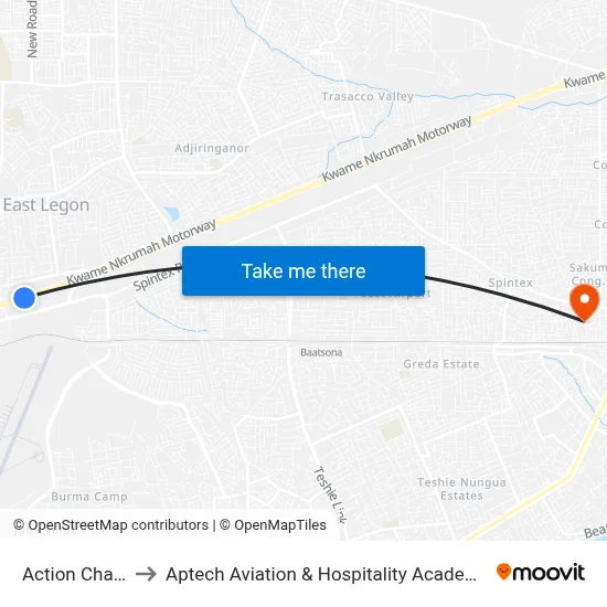 Action Chapel to Aptech Aviation & Hospitality Academy Gh. map