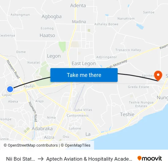 Nii Boi Station to Aptech Aviation & Hospitality Academy Gh. map