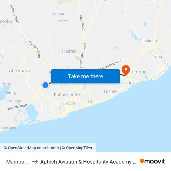 Mampong to Aptech Aviation & Hospitality Academy Gh. map
