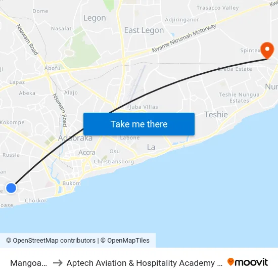 Mangoase to Aptech Aviation & Hospitality Academy Gh. map