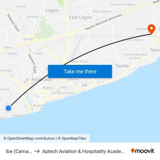 Ibe (Camara) to Aptech Aviation & Hospitality Academy Gh. map