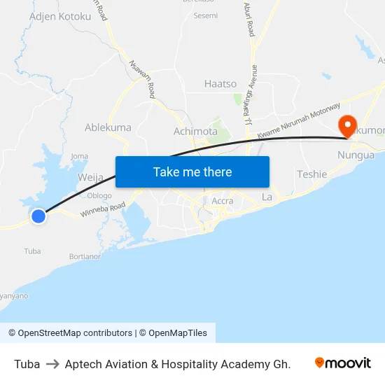 Tuba to Aptech Aviation & Hospitality Academy Gh. map