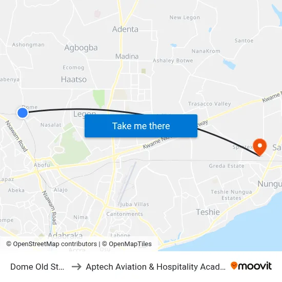 Dome Old Station to Aptech Aviation & Hospitality Academy Gh. map