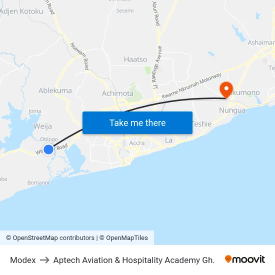 Modex to Aptech Aviation & Hospitality Academy Gh. map