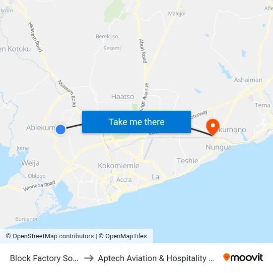Block Factory Sowutuom to Aptech Aviation & Hospitality Academy Gh. map