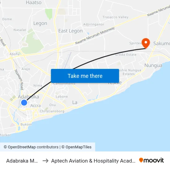 Adabraka Market to Aptech Aviation & Hospitality Academy Gh. map
