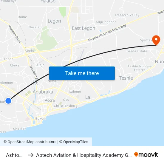 Ashtown to Aptech Aviation & Hospitality Academy Gh. map
