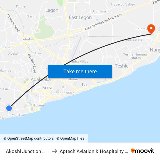 Akoshi Junction Mamprobi to Aptech Aviation & Hospitality Academy Gh. map