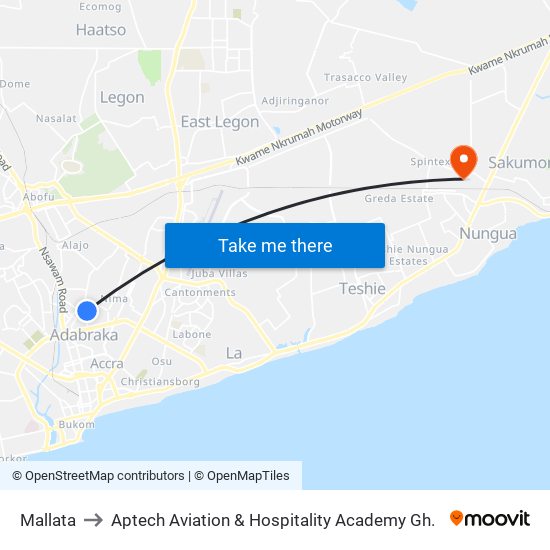 Mallata to Aptech Aviation & Hospitality Academy Gh. map