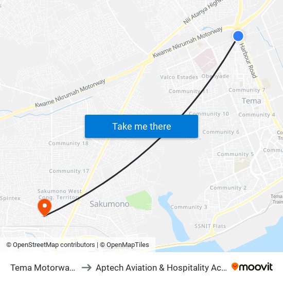 Tema Motorway Total to Aptech Aviation & Hospitality Academy Gh. map