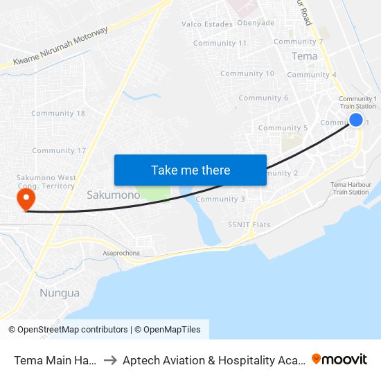 Tema Main Harbour to Aptech Aviation & Hospitality Academy Gh. map
