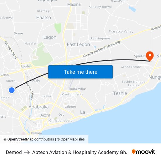 Demod to Aptech Aviation & Hospitality Academy Gh. map
