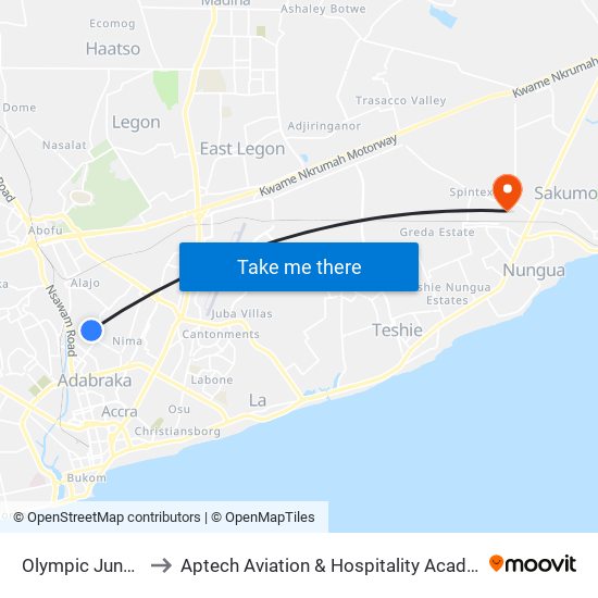 Olympic Junction to Aptech Aviation & Hospitality Academy Gh. map