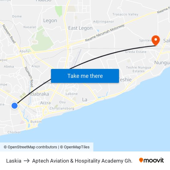 Laskia to Aptech Aviation & Hospitality Academy Gh. map