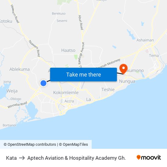 Kata to Aptech Aviation & Hospitality Academy Gh. map