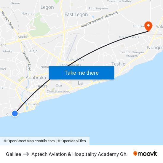 Galilee to Aptech Aviation & Hospitality Academy Gh. map