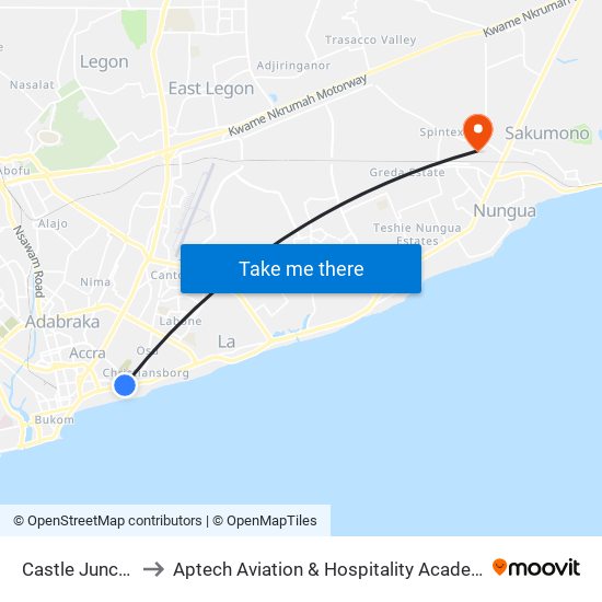 Castle Junction to Aptech Aviation & Hospitality Academy Gh. map
