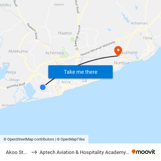 Akoo Store to Aptech Aviation & Hospitality Academy Gh. map