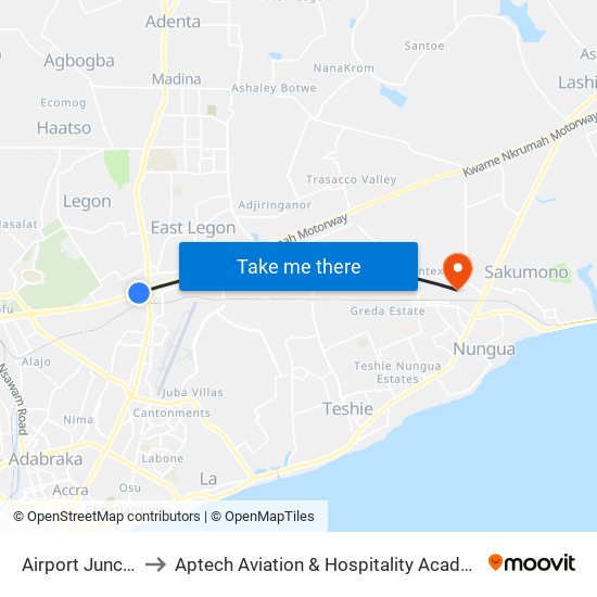 Airport Junction to Aptech Aviation & Hospitality Academy Gh. map