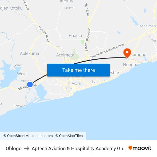 Oblogo to Aptech Aviation & Hospitality Academy Gh. map