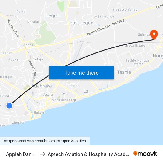 Appiah Danquah to Aptech Aviation & Hospitality Academy Gh. map