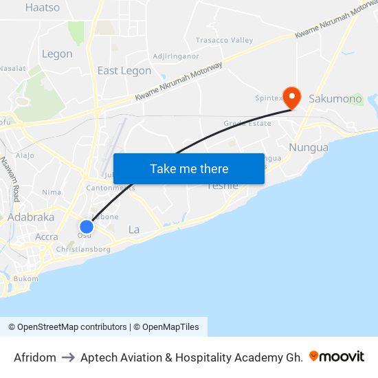 Afridom to Aptech Aviation & Hospitality Academy Gh. map