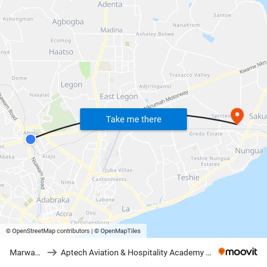 Marwako to Aptech Aviation & Hospitality Academy Gh. map