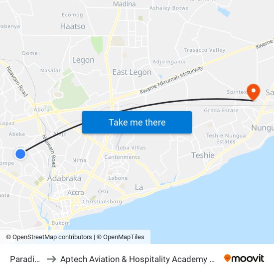 Paradise to Aptech Aviation & Hospitality Academy Gh. map