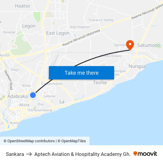 Sankara to Aptech Aviation & Hospitality Academy Gh. map