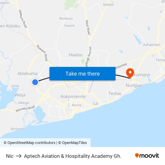 Nic to Aptech Aviation & Hospitality Academy Gh. map