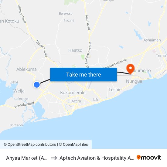 Anyaa Market (Awoshie) to Aptech Aviation & Hospitality Academy Gh. map