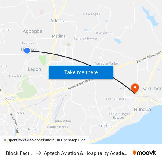 Block Factory to Aptech Aviation & Hospitality Academy Gh. map