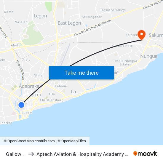 Galloway to Aptech Aviation & Hospitality Academy Gh. map