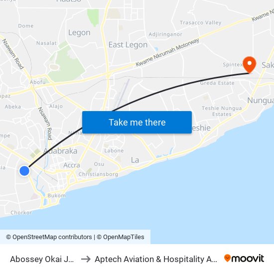 Abossey Okai Junction to Aptech Aviation & Hospitality Academy Gh. map