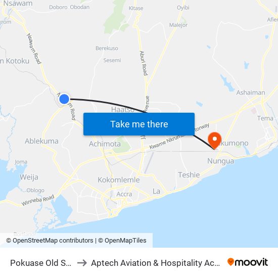 Pokuase Old Station to Aptech Aviation & Hospitality Academy Gh. map