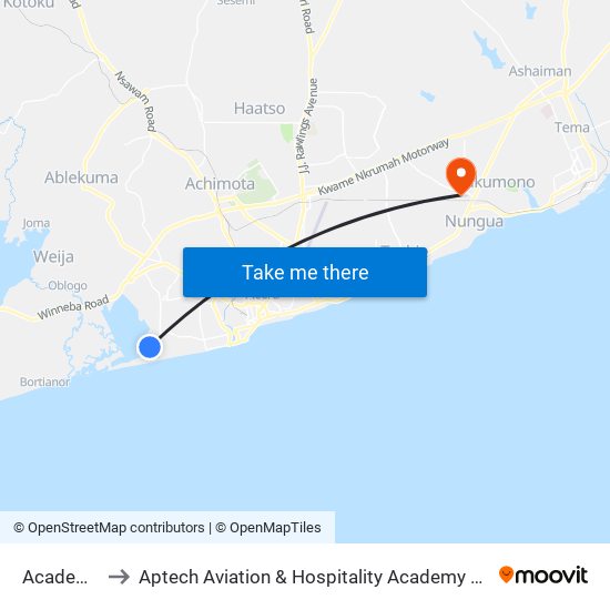 Academy to Aptech Aviation & Hospitality Academy Gh. map